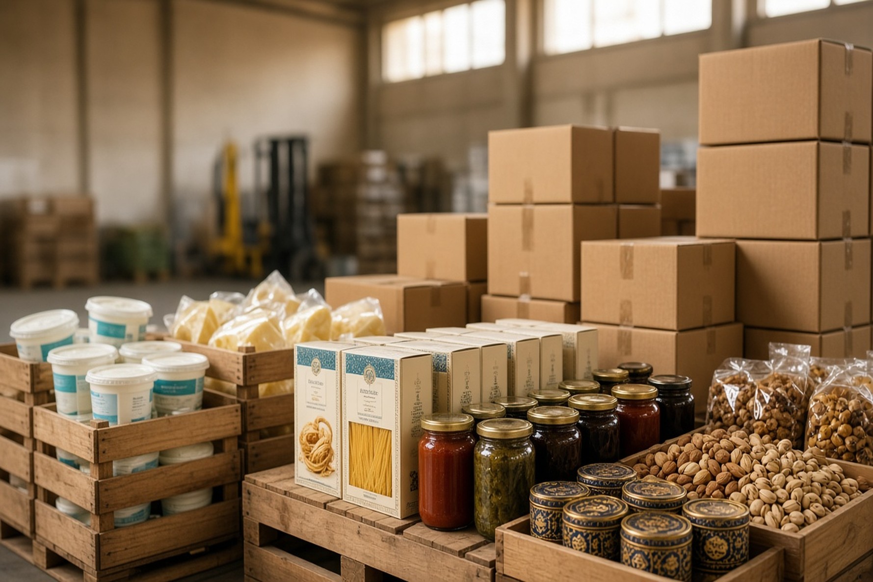 İhracat sevkiyatı için paketlenmiş İran gıda ürünleri