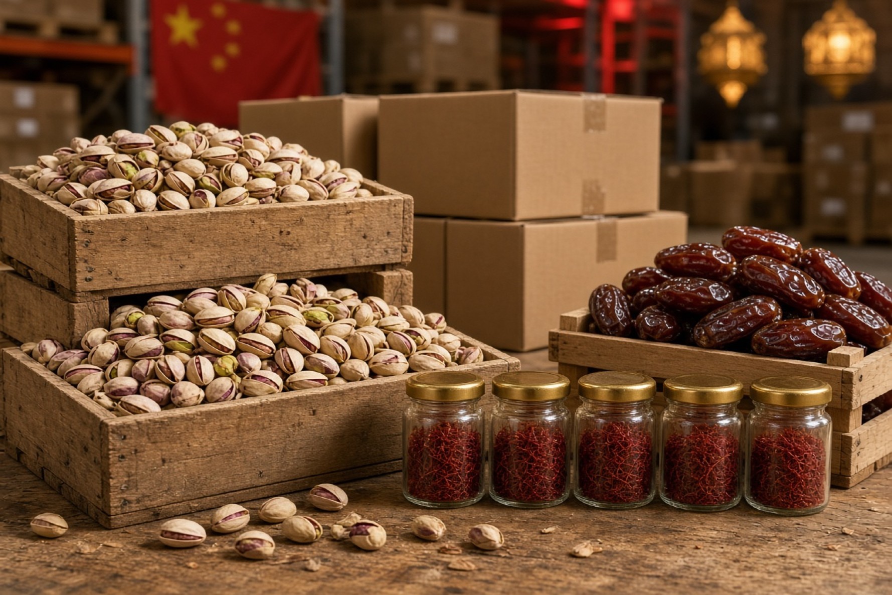 پسته، زعفران و خرما در بسته‌بندی صادراتی برای بازار مواد غذایی چین