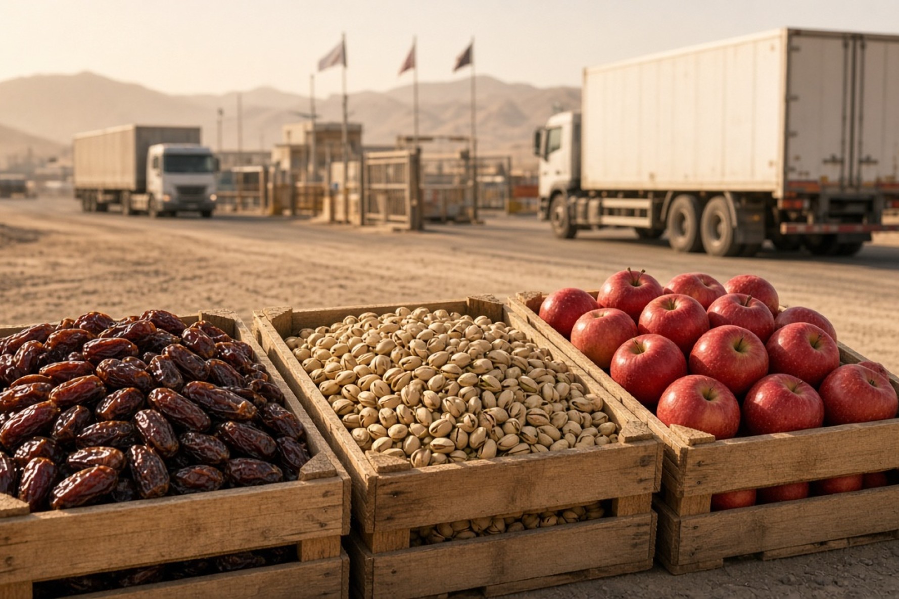 محموله خرما، پسته و سیب در گذرگاه مرزی تفتان–میرجاوه برای بازار مواد غذایی پاکستان