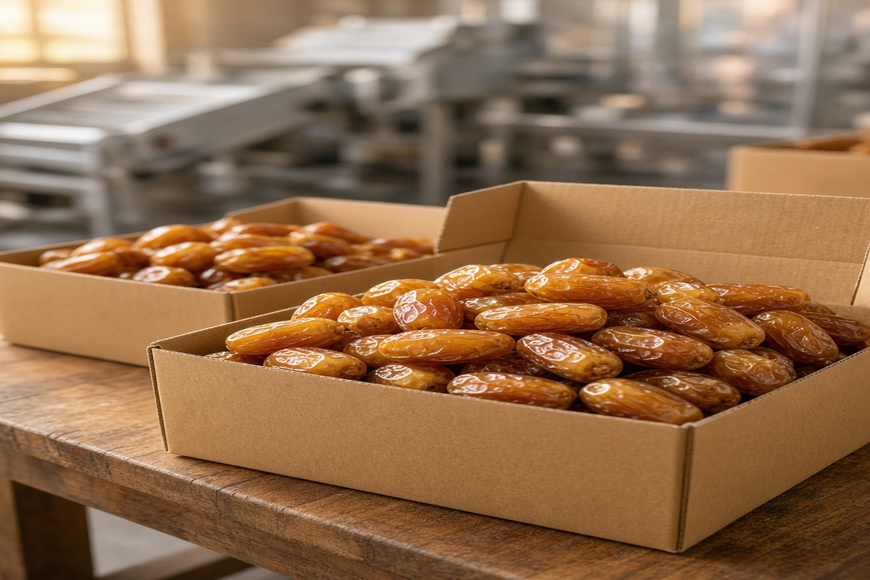 Golden Iranian Zahedi dates in export packaging